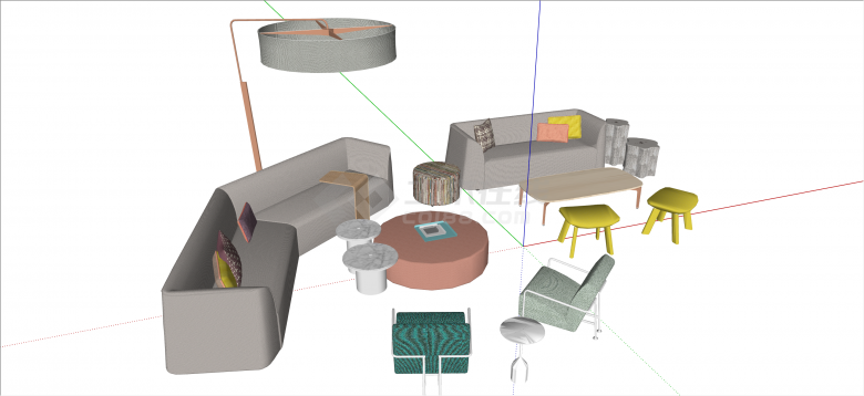 现代清新色彩拼接造型沙发su模型-图一
