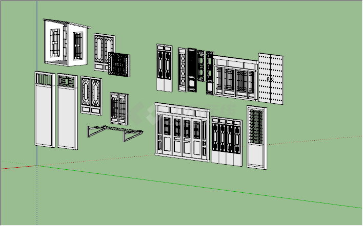 中式仿古门窗单体集合su模型-图二