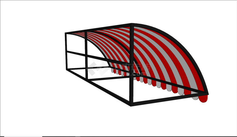 现代风格红色弧形户外遮阳棚su模型-图二