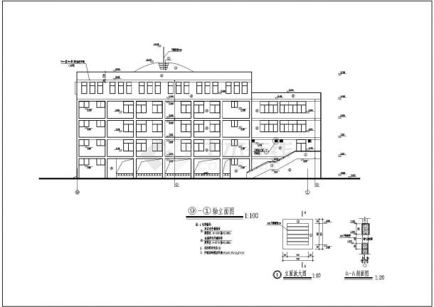 某城市小学多功能教学楼建筑施工CAD图-图二