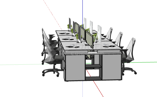 现代办公桌椅组合su模型-图一