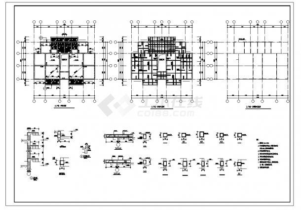 6层带跃层砖混单元住宅楼结构设计施工cad图纸-图二
