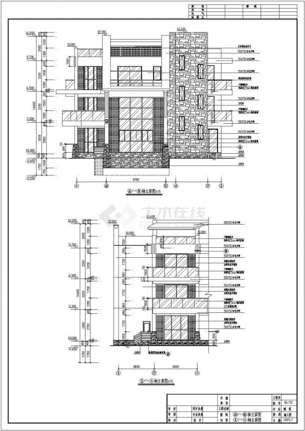 某三层框架结构现代风格新农村豪华型别墅设计cad全套建筑施工图（含设计说明，含效果图）-图二
