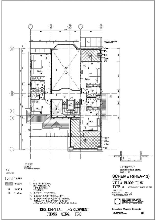 某三层框架结构现代风格高档别墅设计cad全套建筑施工图（中英文标注，含效果图）-图一