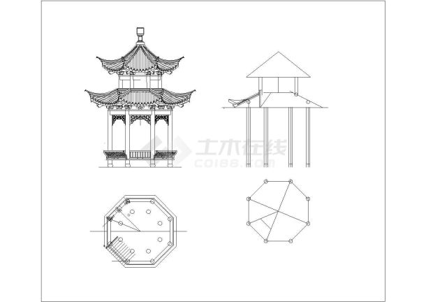 某现代景区小型八角亭建筑详细设计方案施工CAD图纸-图一