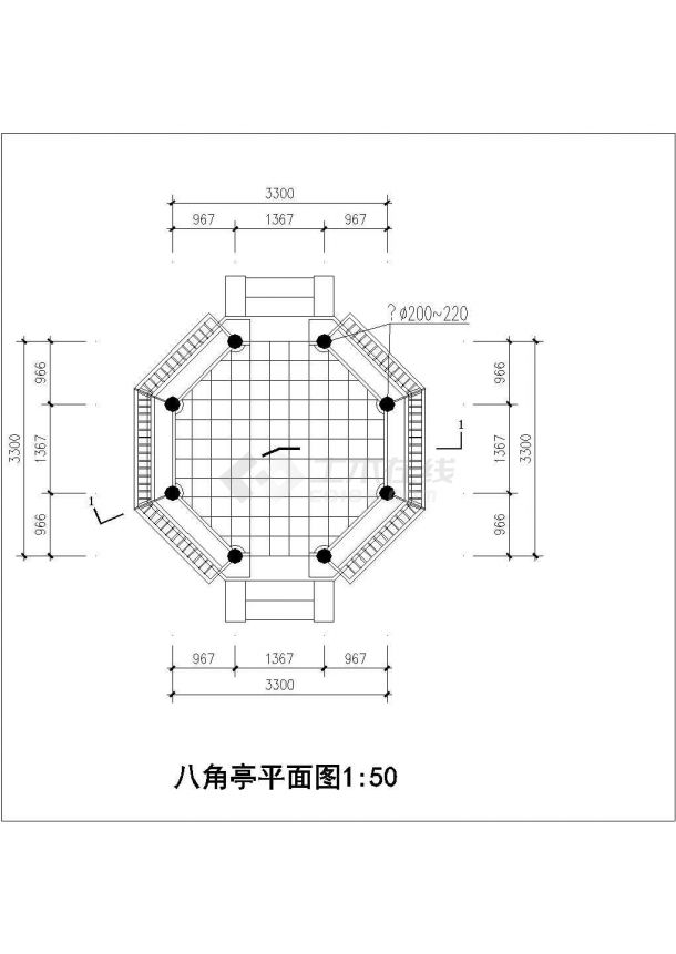 某现代景区小型八角亭全套建筑详细设计方案施工CAD图纸-图二