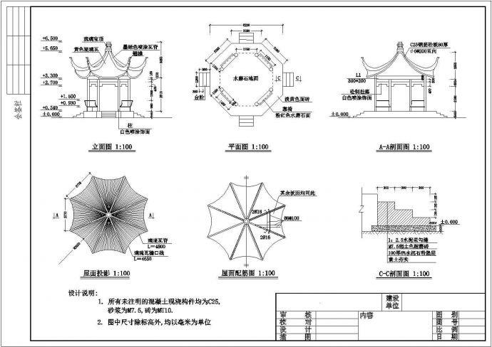 某现代景区小型八角亭建筑全套详细设计方案施工CAD图纸_图1