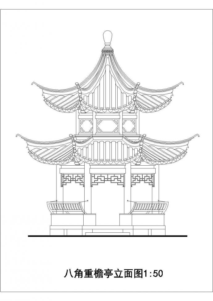 某现代景区八角重檐亭建筑详细设计方案施工CAD图纸_图1
