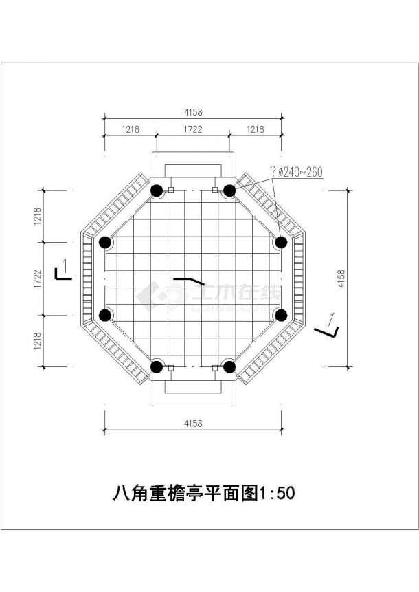 某现代景区八角重檐亭建筑详细设计方案施工CAD图纸-图二