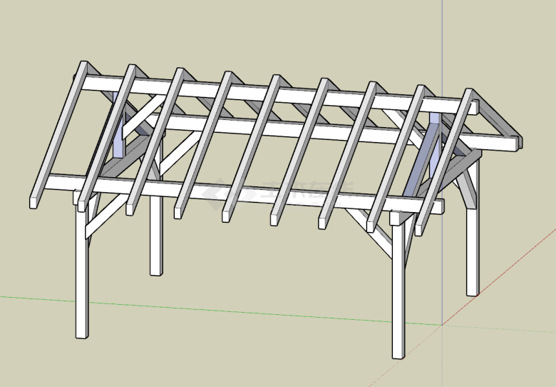 白色框架支撑的长方形亭子 su模型-图二