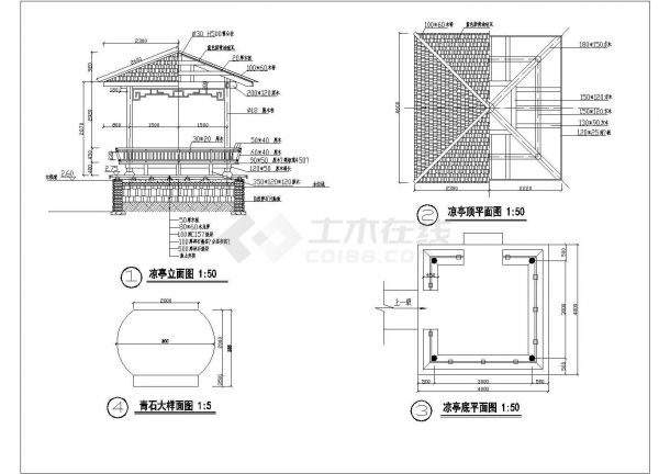 某景区经典的木方亭建筑详细设计方案施工CAD图纸-图一