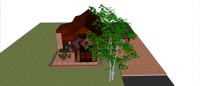 两层双坡顶红色木质别墅庭院su模型-图二