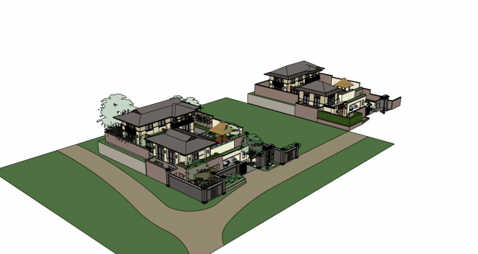 现代庭院式两个住宅su模型_图1