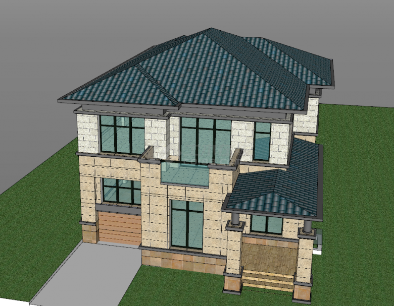 带地下室和阳台的住宅别墅洋房建筑 su模型-图二