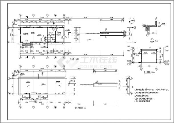 某工厂传达室建筑详细设计施工方案CAD图纸-图一