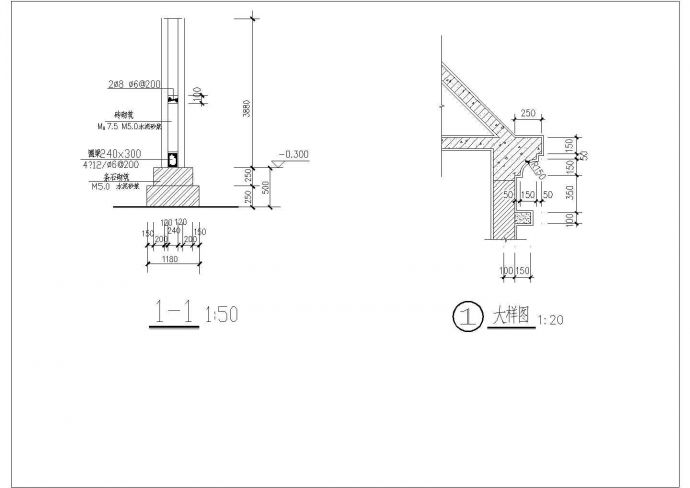 某地区大门围墙建筑详细施工设计方案CAD图纸_图1
