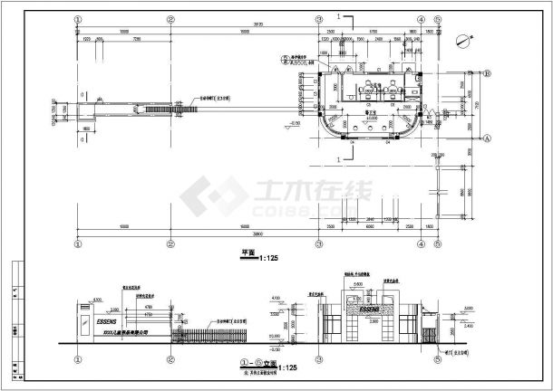 某标准型厂区门卫建筑详细施工设计方案CAD图纸-图二