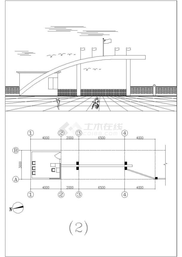 某标准型工厂大门建筑详细施工设计方案CAD图纸-图一
