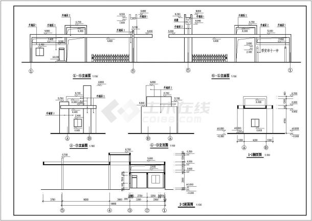 某标准型厂区大门建筑结构详细施工设计方案CAD图纸-图一