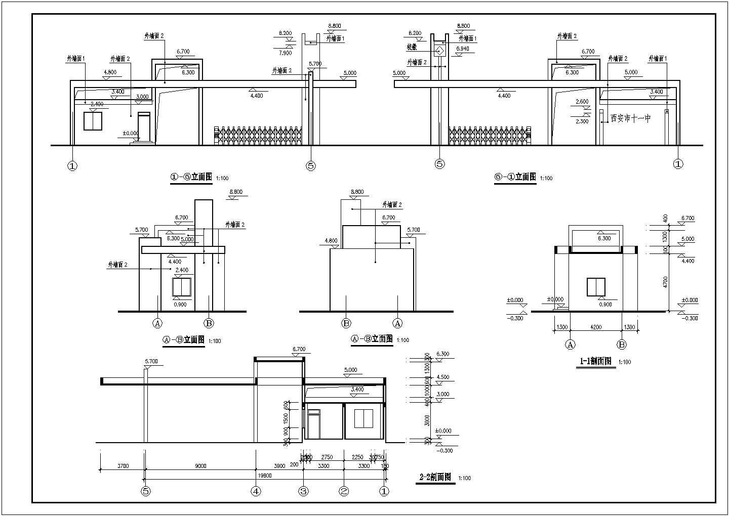 某标准型厂区大门建筑结构详细施工设计方案CAD图纸