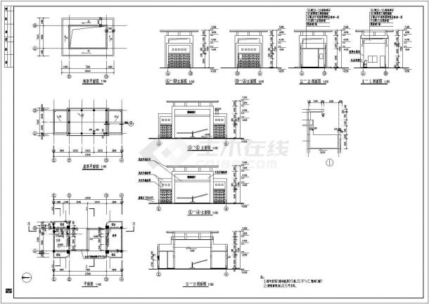 某标准型小区几个大门建筑详细施工设计方案CAD图纸-图一