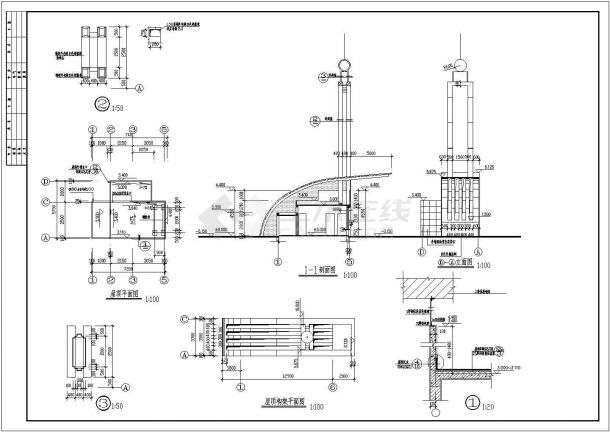 某标准型中学校门建筑详细施工设计方案CAD图纸-图一