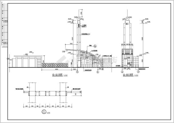 某标准型中学校门建筑详细施工设计方案CAD图纸-图二