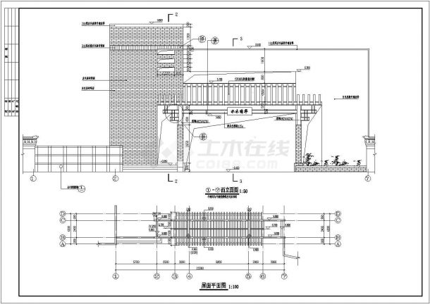 某标准型水木清华小区大门建筑详细施工设计方案CAD图纸-图二