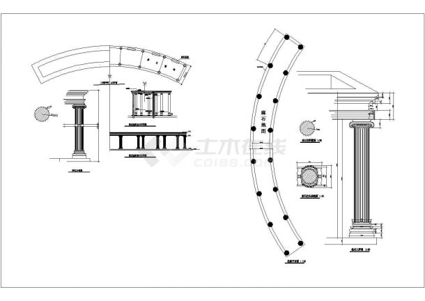 某经典欧式廊柱建筑详细施工设计方案CAD图纸-图二