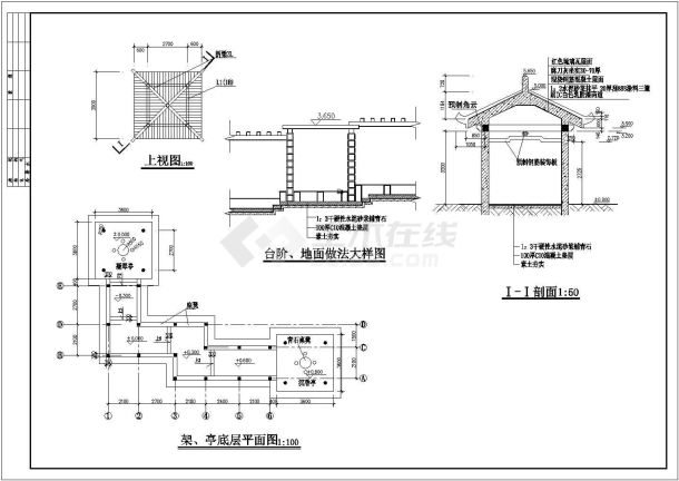 某经典公园花架、亭建筑详细施工设计方案CAD图纸-图二