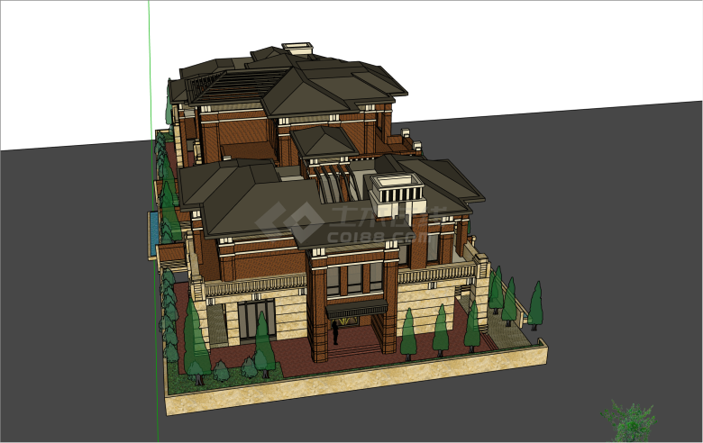 独特红砖坡屋顶新古典联排别墅su模型-图二