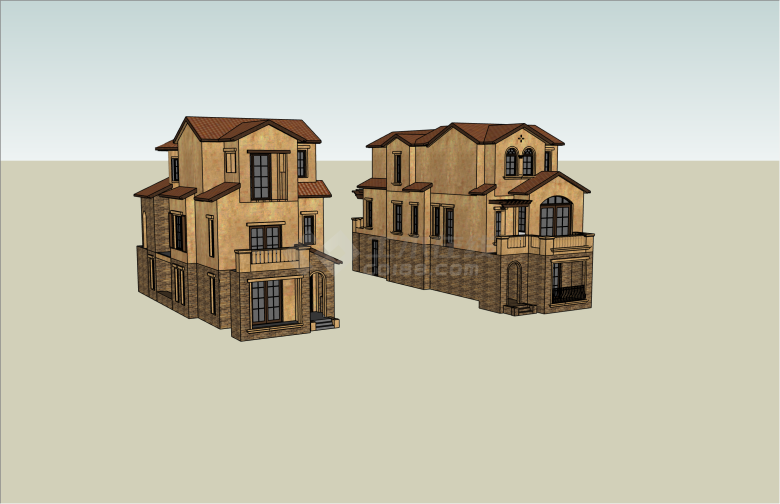 独特砖砌托斯卡纳联排别墅su模型-图二