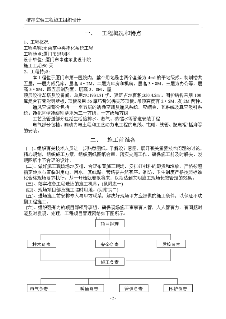 厦门市洁净空调施工组织设计方案-图二