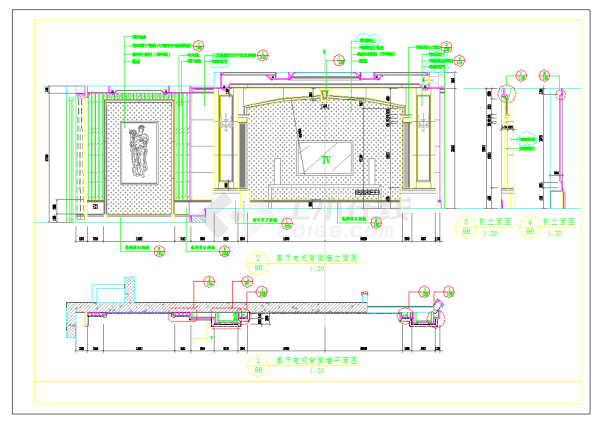 某地欧式古典客厅主背景墙详图CAD图纸-图二