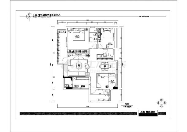 3室2厅2卫 （美式风格）某私人住宅室内装修全套cad图纸设计-图一