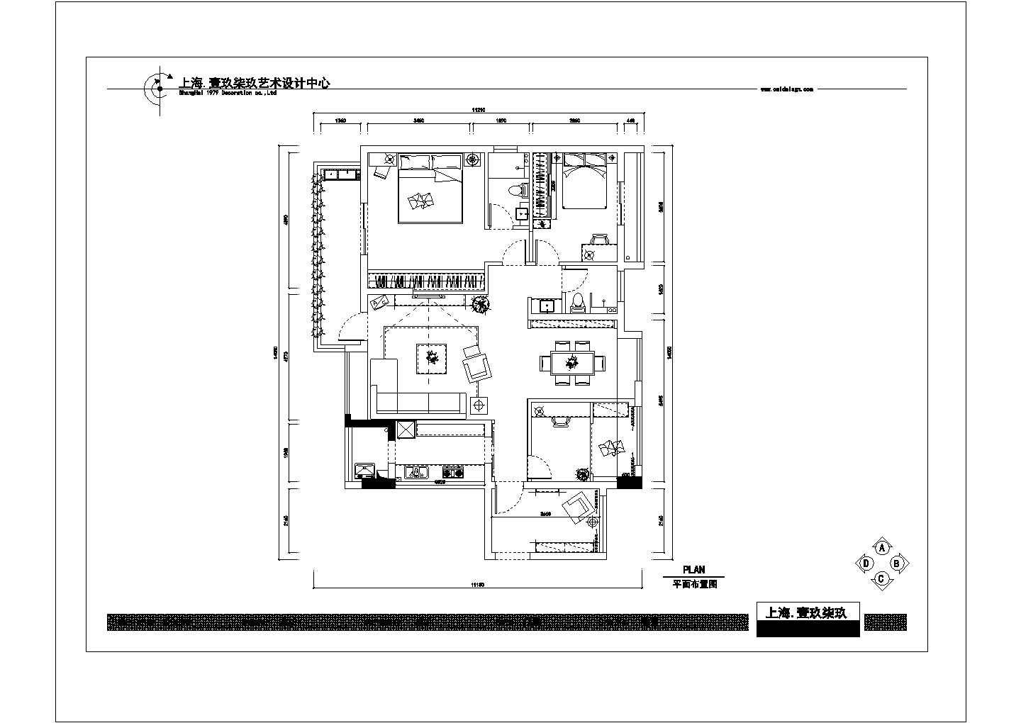 3室2厅2卫 （美式风格）某私人住宅室内装修全套cad图纸设计