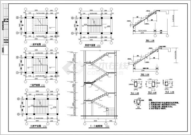 某地区连体别墅建筑结构设计CAD图纸-图一