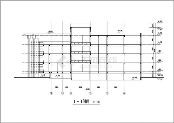 某校图书馆设计cad施工图-图一