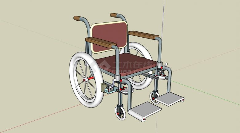 白色轮胎红色坐垫简易轮椅医疗器械su模型-图二