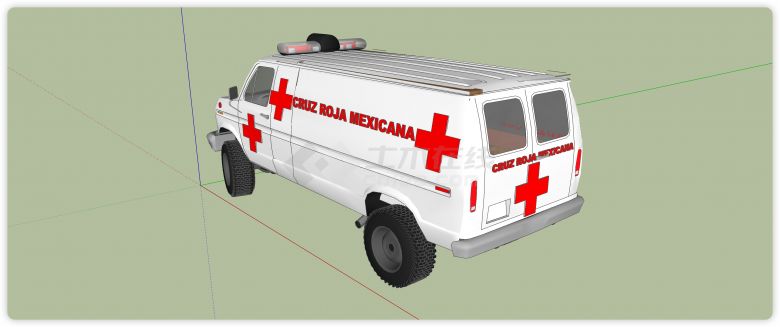 红色十字白色救护车医疗器械su模型-图二