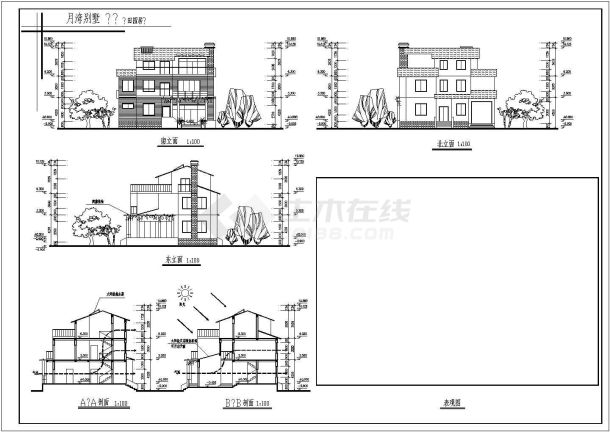 连云港某村镇多层别墅全套建筑施工设计cad图纸(含总平面图)-图二