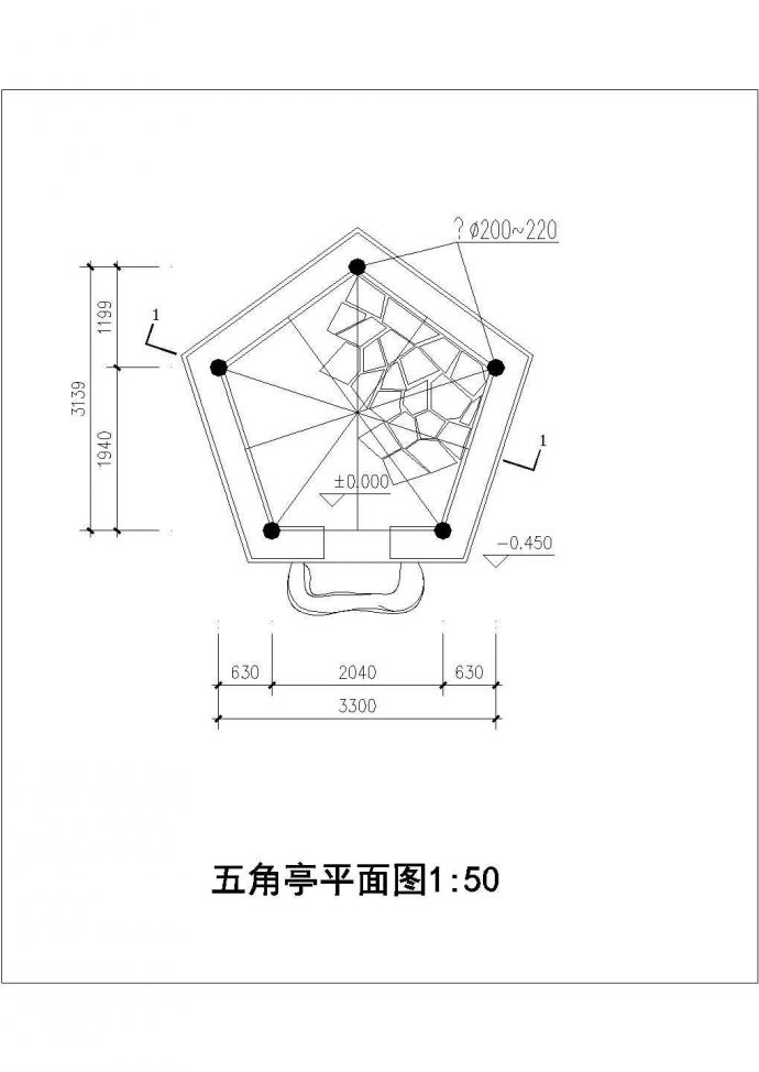 某中式经典五角亭建筑详细设计施工方案CAD图纸_图1