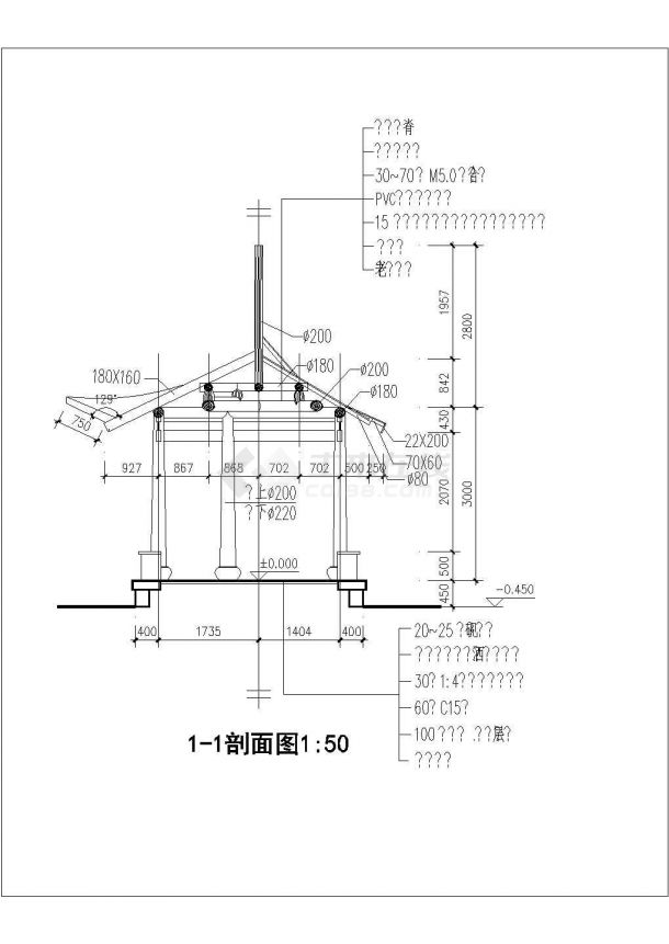 某中式经典五角亭建筑详细设计施工方案CAD图纸-图二
