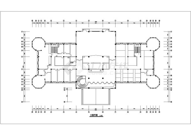 某三层欧式对称酒店建筑设计方案图图纸-图一