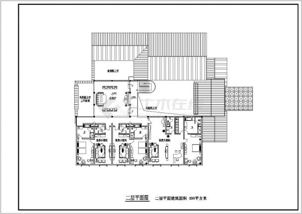 某中式仿古园林酒店建筑详细设计施工方案CAD图纸-图二