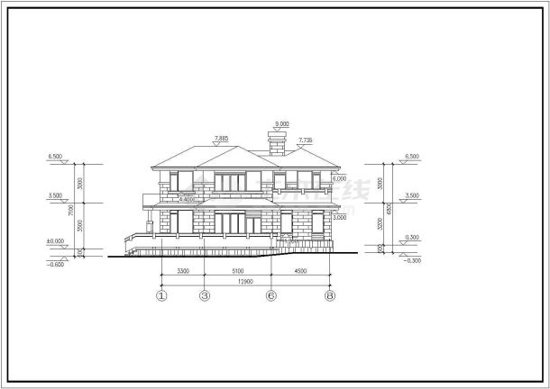 某中式古典民用别墅建筑详细设计施工方案CAD图纸-图一