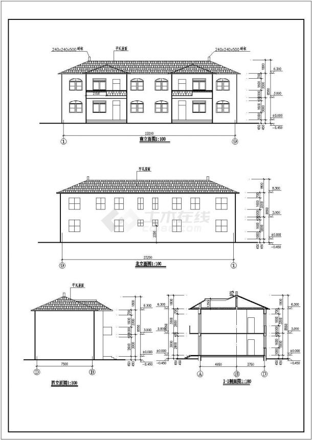 某中式小型古典办公别墅建筑详细设计施工方案CAD图纸-图二