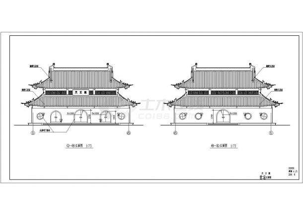 某中式经典天王殿建筑详细设计施工方案CAD图纸-图二