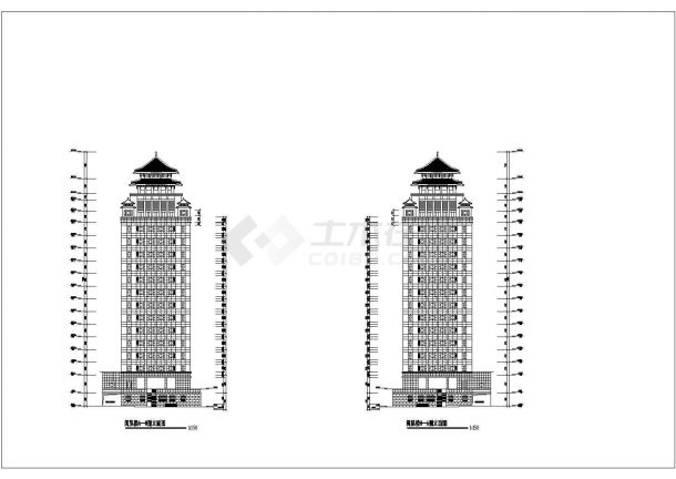 某中式双子塔综合大楼建筑详细设计施工方案CAD图纸-图一