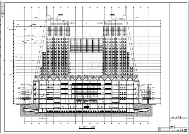 某中式双子塔综合大楼建筑详细设计施工方案CAD图纸-图二
